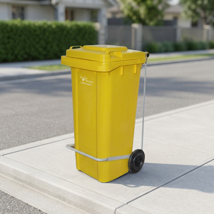 Yellow Rectangular Wheeled Outdoor Dust <b>Bin</b> With <b>Lid</b> Recycling Garbage Storage Bucket - Product Image 1