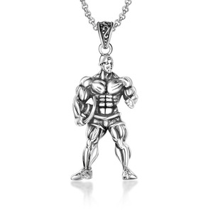 Collier avec pendentif en acier inoxydable motif dessin animé Muscle Man pour homme, idéal pour la gym et le fitness, avec chaîne CE482*3*60CM SP771 - Product Image 1