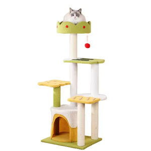 Arbre à chat pliable super haut moderne, grand lit pour chat, griffoir, structure d'escalade pour chat, durable, confortable, en peluche et lin, en carton - Product Image 1