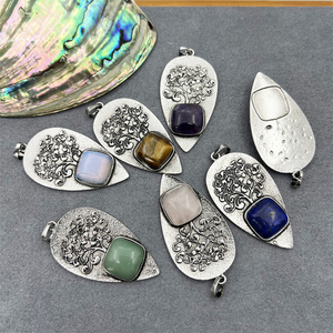 Penjualan laris 2025 batu permata Opal <span class=keywords><strong>Amethyst</strong></span> Quartz mawar batu akik persegi Cabs antik pohon perak bentuk daun liontin perlengkapan membuat perhiasan - Product Image 3