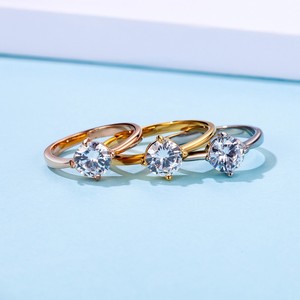 Anillo de Diamantes con Corte Brillante Redondo en Acero y Oro, Joyería de Compromiso para Mujer K-R392 - Product Image 2