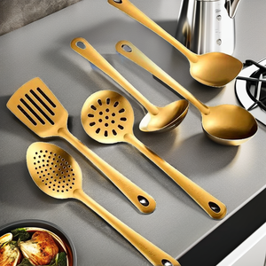 Premium 6-Piece Stainless Steel Lightweight Oven <b>Microwave</b> Safe Heat Resistant Kitchen Utensil <b>Set</b> Includes Ladle Slotted Pasta - Product Image 2