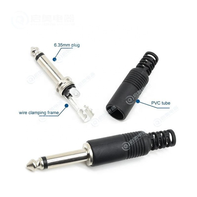 2-Pole Jack Microphone Plug Connector 6.35mm 1/4" Stereo Jack Socket Audio Adapter Connector