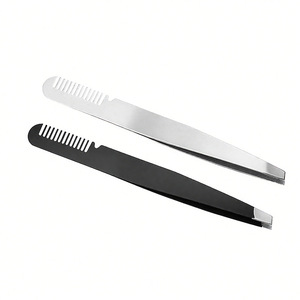 Stainless Steel Eyebrow Tweezers With Comb Slanted Tip For Trimming Plucking Beauty Tools - Product Image 2