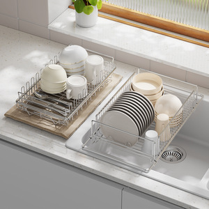 Stainless Steel 2-Tier Expandable <b>Dish</b> Drying <b>Rack</b> with Cup Holder, Bowl and Plate Organizer - Product Image 4