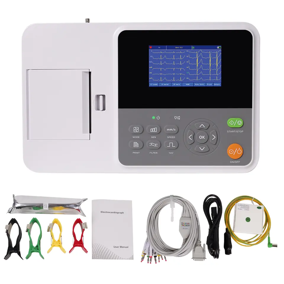 เครื่องพกพาสะดวกด้วยคลื่นไฟฟ้า ECG เครื่อง E3แบบ3ช่องสำหรับอัลตราซาวนด์ USB 12สาย