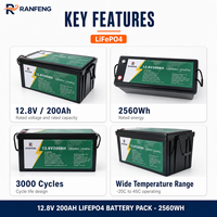 Paket Baterai LiFePO4 RANFENG 12.8V 200Ah 2560Wh Grosir, Dapat Diisi Ulang 3000 Siklus untuk Sistem Penyimpanan Tenaga Surya