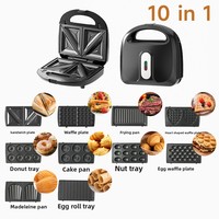Appareil de cuisson multifonction électrique 3-en-1 12-en-1 en acier inoxydable pour gaufres, saucisses grillées, muffins, gâteaux et sandwichs 800W