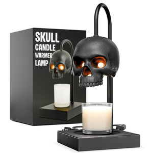 Lampe <span class=keywords><strong>chauffe</strong></span>-<span class=keywords><strong>bougie</strong></span> tête de mort avec minuterie et variateur d'intensité, lampe de table gothique noire - Product Image 1