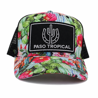 Casquette Trucker Sportive 5 Panneaux Personnalisée à Sublimation Florale Tropicale Cactus, Dos en Maille Respirante, Patch Brodé, Casquette Snapback OEM