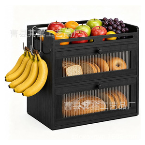 Caja de pan de bambú con ventana de visualización, cajón de almacenamiento de alimentos de madera para organizar frutas y pan en la cocina - Product Image 5