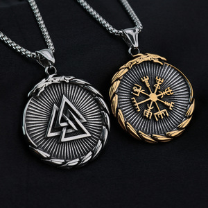 สไตล์นอร์ดิกวินเทจผู้ชายสแตนเลสสตีลจี้สัญลักษณ์ไวกิ้งเข็มทิศสร้อยคอเสน่ห์การออกแบบทางเรขาคณิตของขวัญเครื่องประดับ - Product Image 1