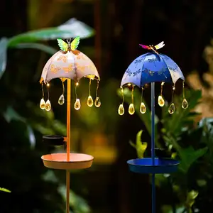 2023 새로운 디자인 IP65 방수 야외 장식 우산 빗방울 유형 조류 피더 태양 정원 스테이크 빛