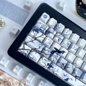 Màu xanh trắng sứ loạt PBT Bàn Phím Cơ Keycaps Cherry Hight 75 bố trí chiều cao phong cách Trung Quốc - Product Image 3