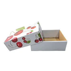 Grosir kotak kemasan karton bergelombang daur ulang cetak warna-warni kustom tutup & kotak tipe bawah untuk cherry