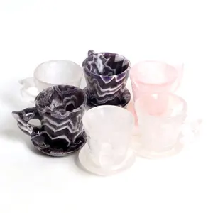 雕刻天然水晶愈合石玫瑰透明石英梦紫水晶杯雕刻