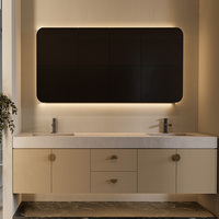 Armoire de salle de bain à double face avec rétroéclairage LED, meuble-lavabo flottant à double vasque