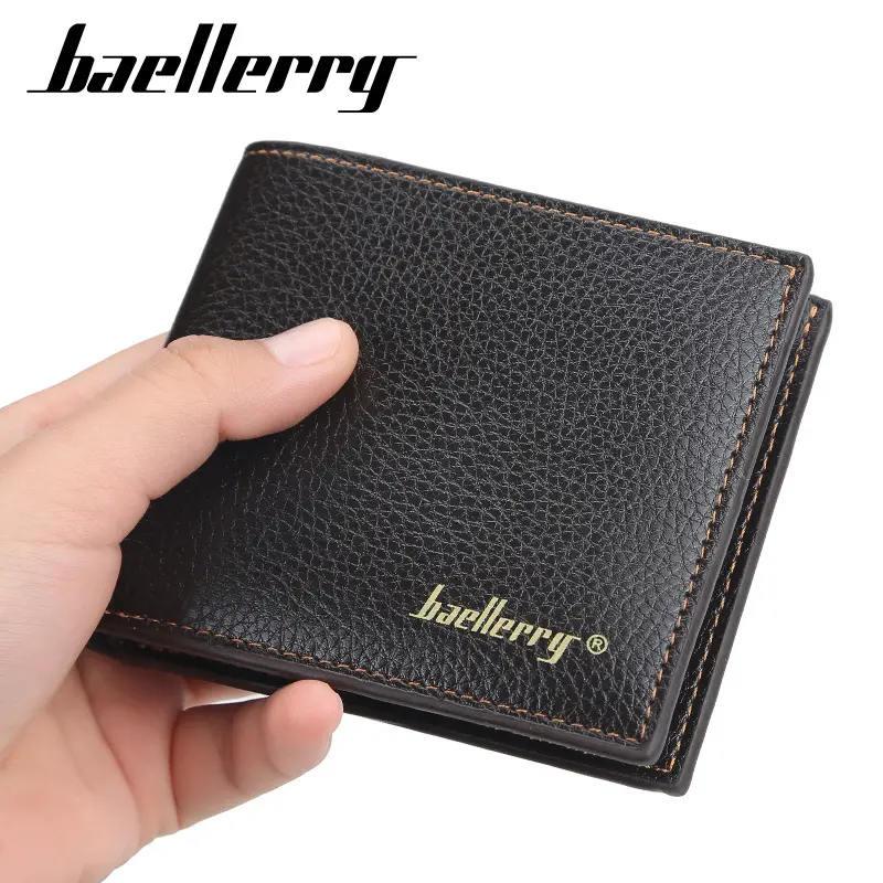 Baellerry-cartera delgada de cuero marrón para hombre, billetera masculina de estilo informal con bolsillo para monedas