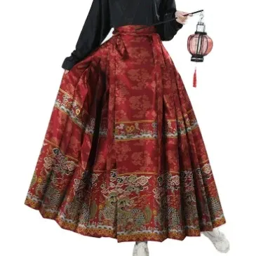 女性の明製フローラルゴールドホースフェイススカート高品質の人気の伝統的な中国の服伝統的なエスニックコスチューム