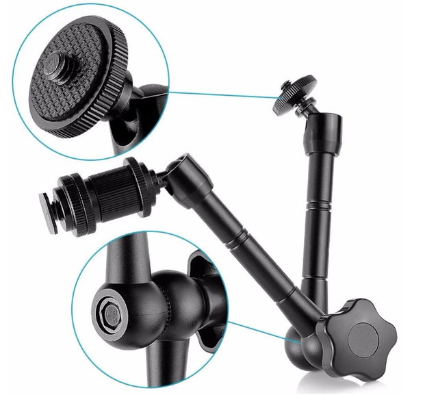 11 Inch Magic Arm Adjustable Friction Articulating with 1/4" & Hot Shoe Mount for DSLR Camera LED Light DSLR LCD Monitor