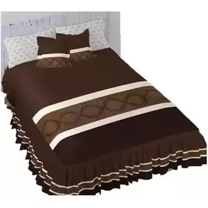 Ensemble de couette King Size Brown Cafe, 4 pièces, 50% coton, rayé, style classique, literie pour la maison toute saison - Product Image 1