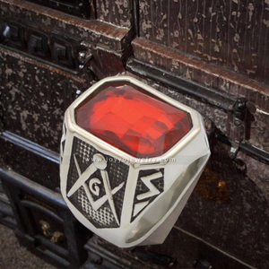 Anillo Religioso de Acero Inoxidable Mason Blue Lodge con Varios Colores de Piedras para Regalo de Boda, Compromiso o Aniversario - Product Image 3
