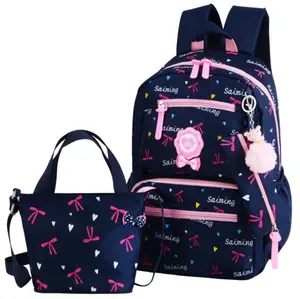 学校背包套装女孩 3 件可爱小学生书包套装甜美防水儿童学生书包