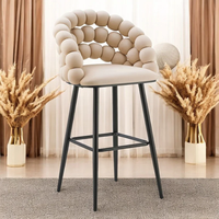 Tabouret de bar moderne de luxe en velours beige rembourré, tabouret à bulles, tabouret de bar en velours doux pour cuisine, hôtel, salle à manger, salon, bar à domicile
