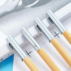 Eco-Friendly Natural Bamboo Retractable <b>Ballpoint</b> <b>Pen</b> with 1.0mm Tip Black Ink Premium Metal Clip for Business Office Gift - Product Image 3