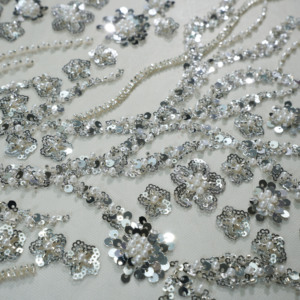 Nặng Sang Trọng Polyester Sáng Bóng Lớn Đính Cườm Vải Với Thêu Đính Cườm Ống Sequin Thêu Vật Liệu Căng - Product Image 1