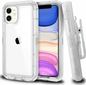 Clear Defender Transparent Heavy Duty Hybrid Phone Case For iPhone 15 14 13 12 Pro Max Shockproof Holster Back Cover