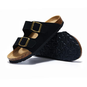 Unisex yaz düz mantar terlik toptan süet üst 2 tokaları ile rahat Barefoot kemer destek yaz kalın taban - Product Image 5