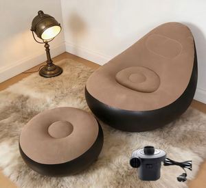 Modern Furniture Pvc <b>Inflatable</b> Foldable Single Air Filling Flocking Outdoor Lounge Chair Footrest <b>Sofa</b> Bed Brown - Product Image 4