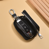 Pochette portable marron en grain de litchi pour clé de voiture, mini sac rectangulaire avec fenêtre transparente et fermeture éclair, porte-clés de luxe de créateur