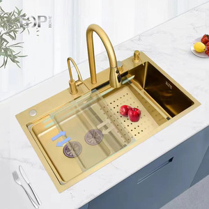 TOPHOME Offerte Imperdibili Lavello da Cucina Sottopiano a Vasca Singola in Acciaio Inossidabile con Bocca Larga, Finitura Oro, Design Cascata, Realizzato a Mano, Premium - Product Image 3