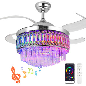 Ventilatore da Soffitto Retrattile con Luci e Controllo Remoto/APP, Altoparlante Bluetooth, Luce <span class=keywords><strong>LED</strong></span> RGB, 6 Velocità, Pale Reversibili - Product Image 1
