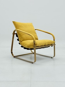 Fauteuil lounge en cuir style <span class=keywords><strong>selle</strong></span> <span class=keywords><strong>de</strong></span> <span class=keywords><strong>cheval</strong></span>, en acier doré, design Mid-Century Modern, <span class=keywords><strong>avec</strong></span> base métallique, pour salon domestique - Product Image 2