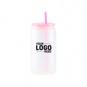 Bouteille en verre givré de 16 oz pour sublimation, tasse à bière réutilisable avec couvercle en PP pour impression personnalisée DIY - Product Image 1