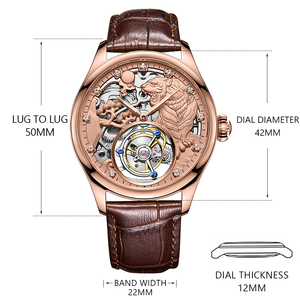 Aesop 7013, reloj mecánico con esfera de esqueleto de lujo para hombre, Tourbillon volador elegante, ocho caballos, cuero impermeable de alta calidad - Product Image 5