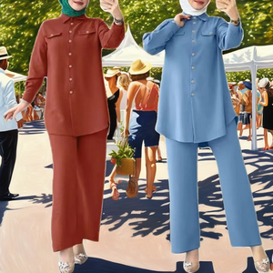 Ensemble 2 pièces Yibaoli pour femmes, haut à manches longues et pantalon, Salwar Kameez modeste, couleur unie, respirant, pour tous les jours, pour femmes musulmanes - Product Image 2