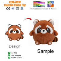 Peluche Animale Ronde Adorable Personnalisée : Panda Rouge Mignon avec Corps Doux et Moelleux, Coussin à Câliner pour Soulager le Stress