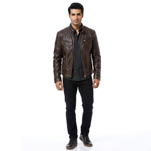 2026 New Arrival High Quality <b>Men's</b> Stylish Genuine <b>Leather</b> <b>Jacket</b> Unique Design With Wool Light Fabric Factory <b>jacket</b> for <b>men</b> - Product Image 1