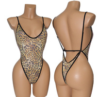 Maillot de Bain Léopard B102 Nouveauté Une Pièce Doux Strass Tenue de Danse Exotique Défilé de Mode Bikini Costume Strass