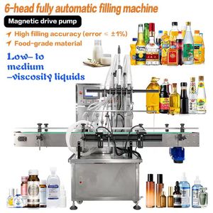 Remplisseur de liquide à pompe magnétique automatique à six têtes Machine de remplissage de bouteilles en verre à petite échelle de 1 litre avec convoyeur - Product Image 1