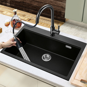 Évier de cuisine <span class=keywords><strong>en</strong></span> fibre de verre composite noir de haute dureté à cuve unique sous plan, vente <span class=keywords><strong>en</strong></span> gros - Product Image 5