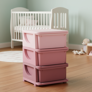 Cómoda de almacenamiento rosa de 3 niveles, organizador de juguetes de plástico para niños, para cuarto de niños, dormitorio, sala de estar - Product Image 2