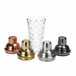 Glazen <span class=keywords><strong>shaker</strong></span> met maatverdeling voor cocktailbar & sapblender, zilverkleurig, merk LATROU, inclusief doos. - Product Image 4