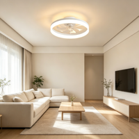 Ventilateur de plafond moderne blanc 60W avec télécommande, éclairage LED 19,7 pouces à 7 pales réversibles, pour chambre et salon à plafond bas, montage encastré