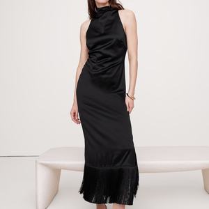 Robe de soirée sexy pour femme, nouvelle mode été 2025, personnalisable, robe longue en satin à franges - Product Image 1