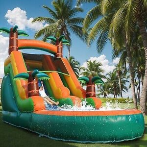 NBINFLATABLE Outdoor Commercial Tropical Thunder Dual Lane <b>Inflatable</b> <b>Water</b> <b>Slide</b> Pool Rental Parties 0.9mm PVC 3-Year Warranty - Product Image 3
